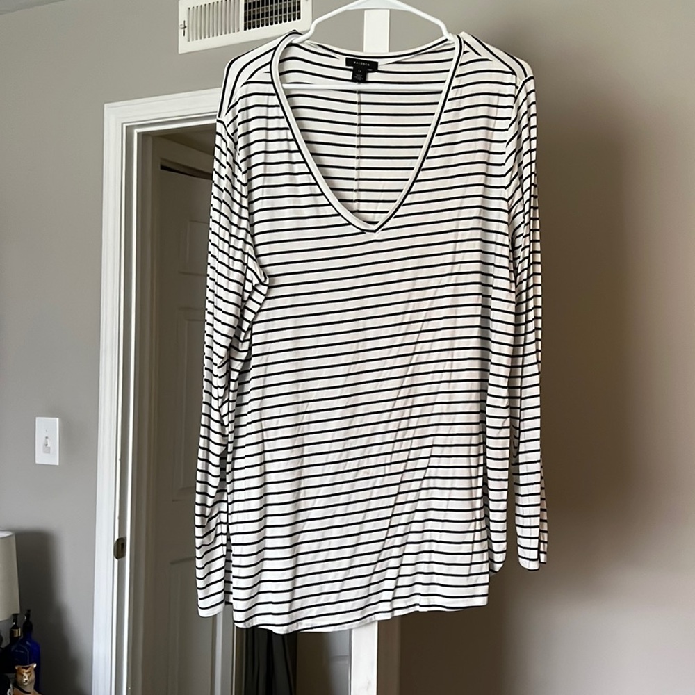 NWOT Halogen Black and White Striped Long Sleeve Top